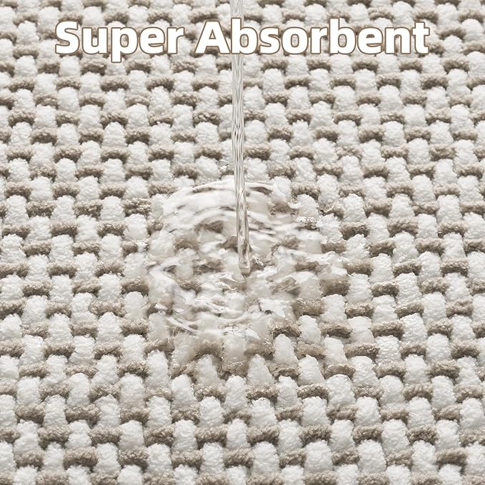 PADOOR-Bath Mat-Super Absorbent Chenille Bathroom Mats-Rubber Backed Bath Mats for Bathroom Non Slip, Easy Clean Bathroom Rugs Front of Bathtub,Shower Room,Sink-24×36, Beige&Cream