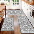 Kitchen Rugs Set of 3, Non-Slip & Washable Floor Mats, Water-Absorbent Area Pad, Standing Desk Mat for Office, Home, Doorway, Laundry, Kitchen Accessories (Light Grey)