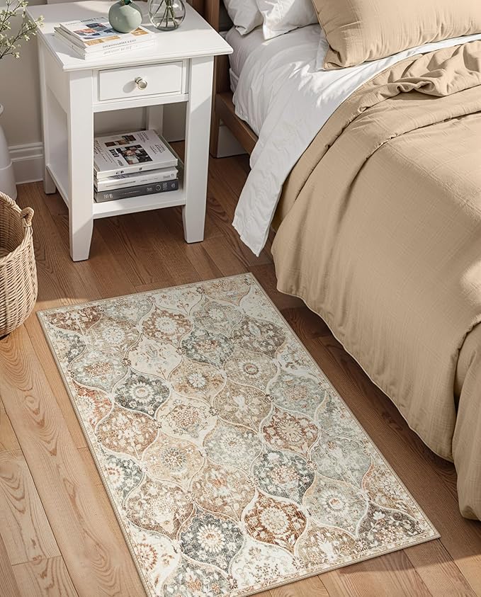 Lahome Moroccan Trellis Entryway Rug, 2x3 Kitchen Rugs Non Slip Washable, Non-Slip Indoor Door Mat Ultra-Thin, Small Throw Carpet for Bathroom Bedroom Entry Elise, Khaki