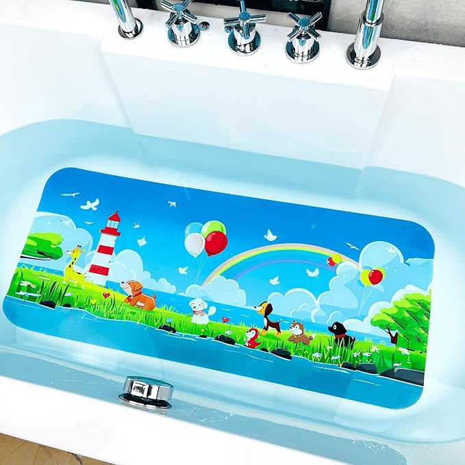 BEEHOMEE Bath Mats for Tub Kids,Baby Toddler - Large Cartoon Non-Slip Bathroom Bathtub Anti-Slip Shower Mats for Floor 35x15,Machine Washable XL Size Bathroom Mats (Lighthouse)