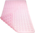 TEESHLY Bath Mat for Tub & Shower, Non Slip Soft Bathmat with Suction Cups & Drain Holes, Machine Washable Bathtub Floor Liner Mats for Bathroom, 35x16 Inch, Clear Pink