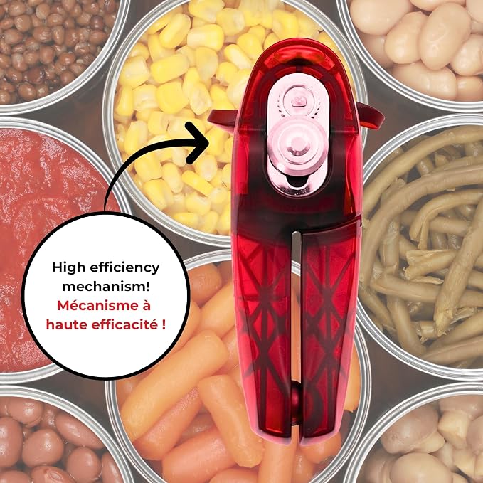 Starfrit Little Beaver Can Opener, Safe, Holds lid and Leaves No Sharp Edges on Lid, Comfort Grip, 3-Year Warranty, Red