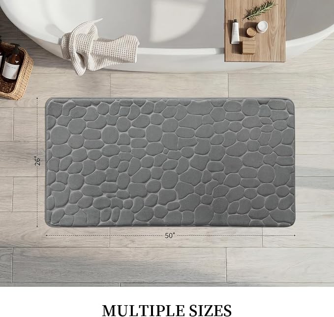 YIHOUSE Memory Foam Runner Rug, Cobblestone Bathroom Runner Rugs Super Water Absorbent Bath Mats for Bathroom Machine Washable Bath Rugs for Hallway Bedroom Laundry Room(26 x 50,Dark Gray)