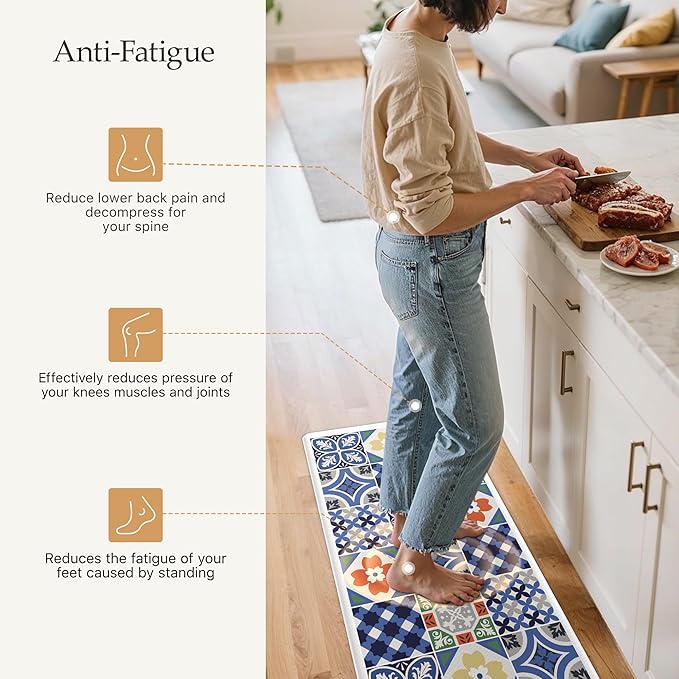 GENIMO Anti Fatigue Kitchen Mats for Floor, Cushioned Non Slip Kitchen Rug, Waterproof Kitchen Floor Mat Runner, Kitchen Mat for Laundry, Sink, Office, Entryway, 17.3"x59"+17.3"x30", Blue