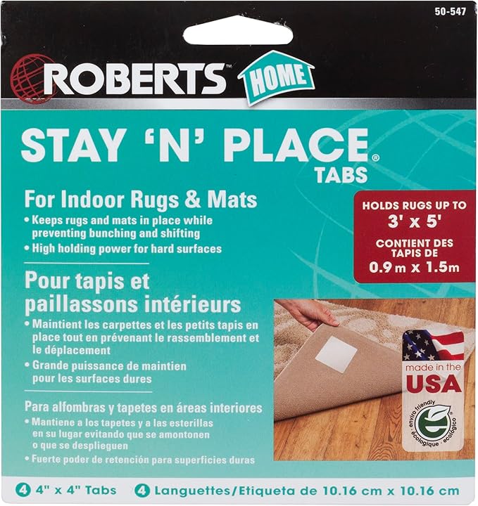 ROBERTS 50-547 Stay N' Place 4 in. x 4 in. Rug Tabs (4-Pack), White