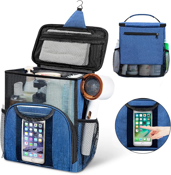 Attmu Mesh Shower Caddy Portable Dorm Tote Bag, Quick Dry Hanging Toiletry Bag, Large Capacity Shower Bag for College Dorm Room Essentials for Boys and Girls for Bath Camping (Blue)