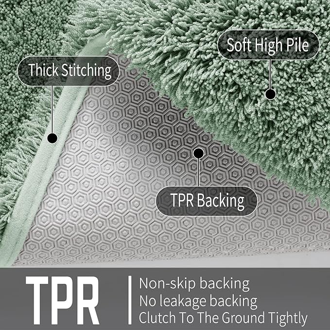 Yimobra Fluffy Plush Bath Rug, Super Shaggy Soft Comfortable Non Slip, Water Absorbent Microfiber Bath Mat, Dries Quickly, Machine Washable Thick Bathroom Rugs for Shower, 44" X 24", Pure Light Green