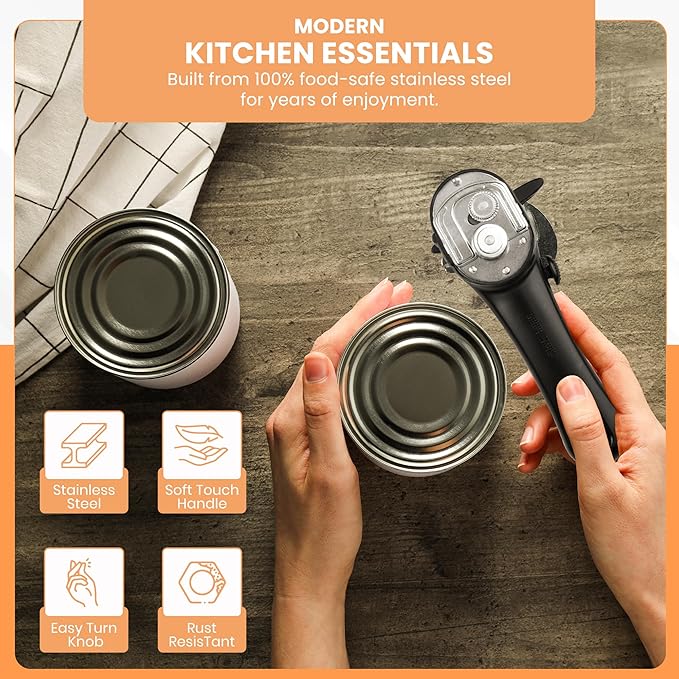Bellemain- Safe Cut Stainless Steel Ergonomic Can Opener, Manual, Smooth Edge Perfect For Home Chefs and Restauraunts