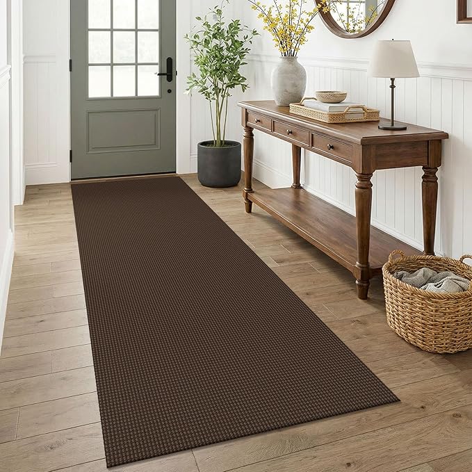 KOZYFLY Woven 3x7 Washable Kitchen Runner Rug, Non Slip Wide Runners for Hallway, Cotton Entryway Runner, Braided Floor Carpet for Entry, Kitchen, Bedside, Hall, Brown/Dark Brown