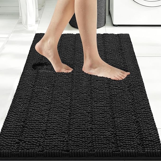 Bcoimo Large Bathroom Rug, Chenille Bath Mat with High Low Pile Design, Soft Absorbent Non Slip Bath Rug, Machine Washable Quick Dry Mat for Shower, Tub, Sink and Vanity
