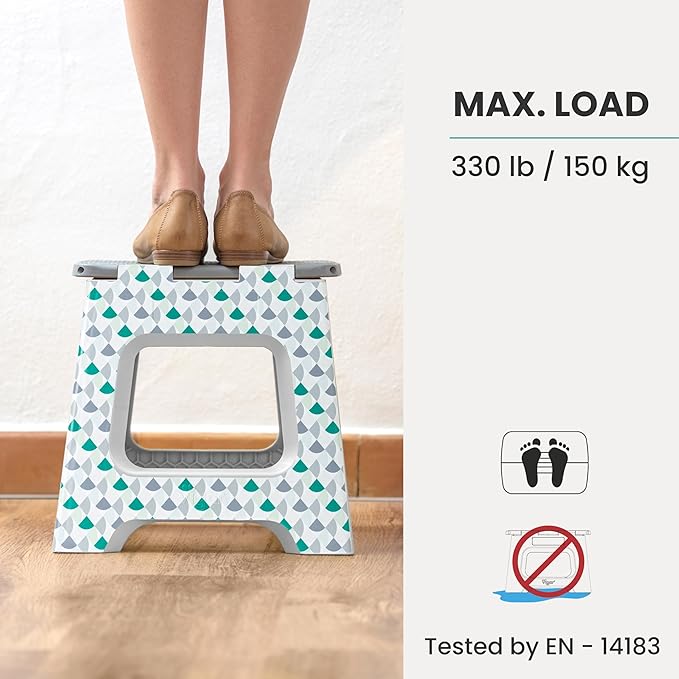 Vigar Compact Folding Step Stool - 10-1/2 Inch Foldable Step Stool for Adults, Lightweight Portable Stool with Handle, Non Slip Step Stool, Space Saving Stool up to 330 lb - Geometric Body