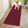Smiry Dog Door Mat for Muddy Paws 59x24, Absorbent Dirt Trapper, Non-Slip Washable Chenille Entryway Rug for Inside Floor, Burgundy, Layered Pattern