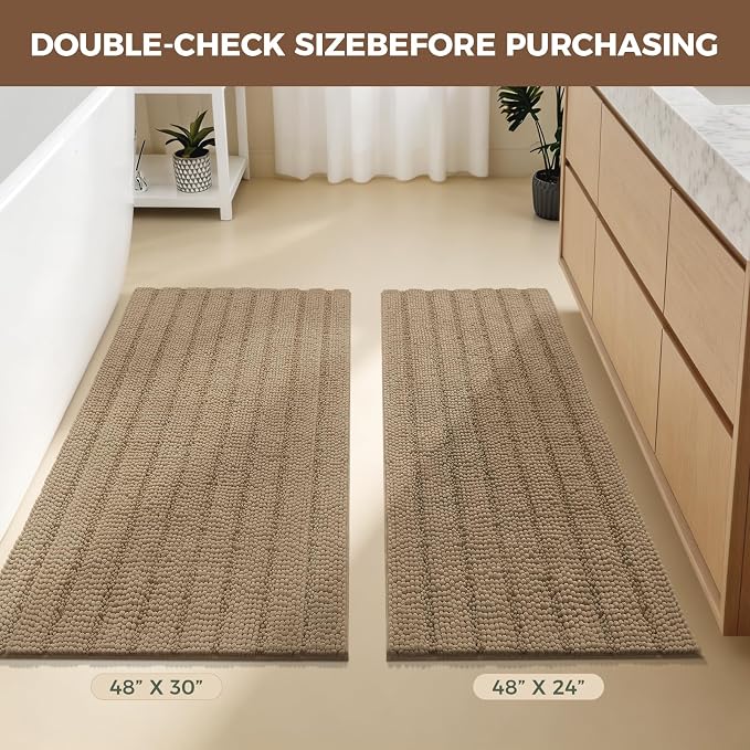 Bcoimo Large Bathroom Rug, Chenille Bath Mat with High Low Pile Design, Soft Absorbent Non Slip Bath Rug, Machine Washable Quick Dry Mat for Shower, Tub, Sink and Vanity