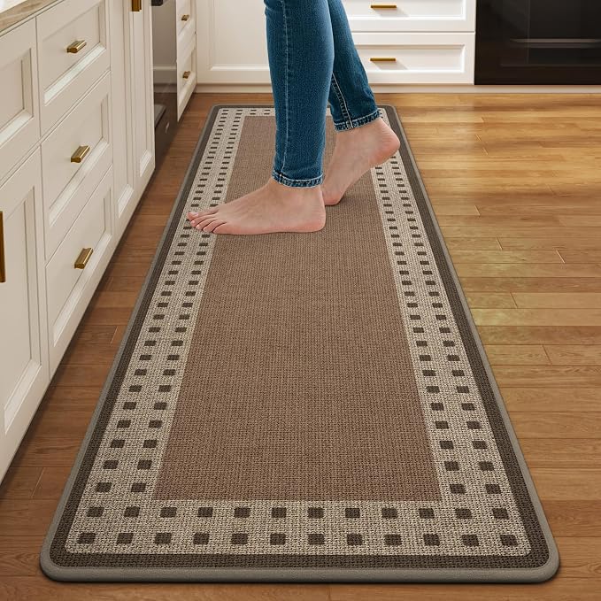 Kitchen Mats for Floor, 17''x59'' Washable Absorbent Kitchen Mat Non Slip, Braided Kitchen Runner Rug, Kitchen Sink Rug, Brown