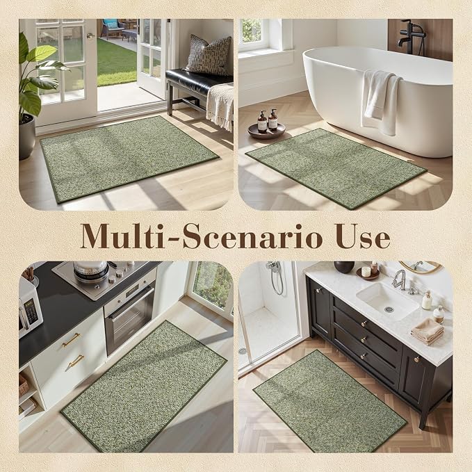 MontVoo Door Mat Indoor Entrance Doormat, Absorbent Durable Rubber Non Slip Front Door Mat for Inside Entry Entryway Dirt Trapper Welcome Mat, Green 32''x48''