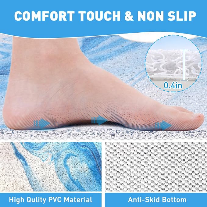 Square Shower Mat Non Slip: 24 x 24 Inch Extra Large Shower Mats with Drain Hole in Middle - PVC Loofah Anti Slip Shower Floor Matt for Inside Shower