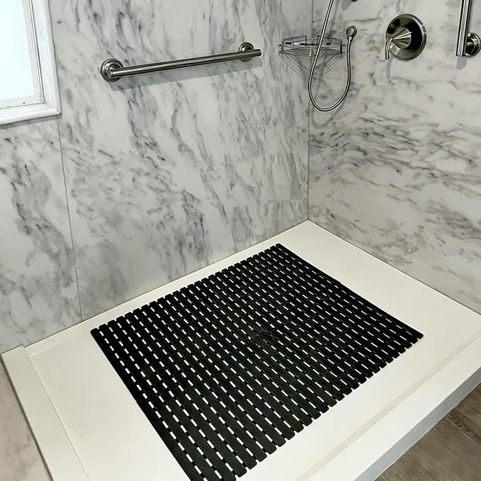 BEMISO Shower Mat Non Slip Bathtub Mat with Suction Cups and Drain Holes 37.4 x15.7 Inch Bath Mat for Tub & Shower.Easy Dry,Easy to Cut,Eco-Friendly