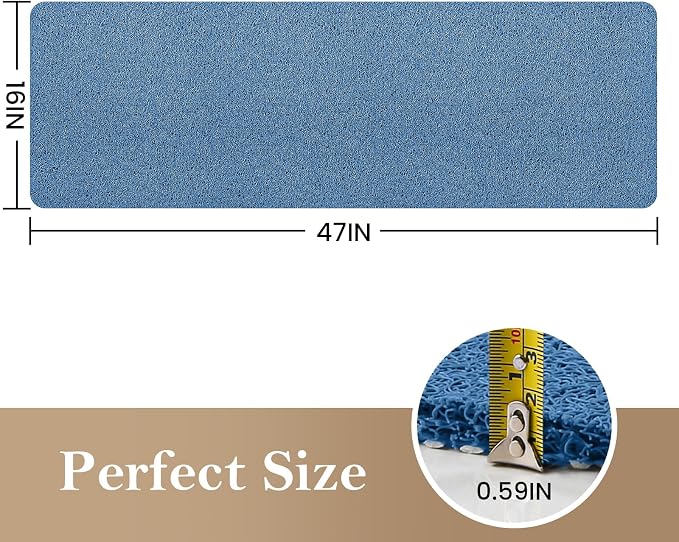 Shower Mat Bathtub Mat Non-Slip,47x16 inch, Soft Tub Mat with Drain,PVC Loofah Bath Mat (Phthalate Free) for Tub and Bathroom,Lake Blue