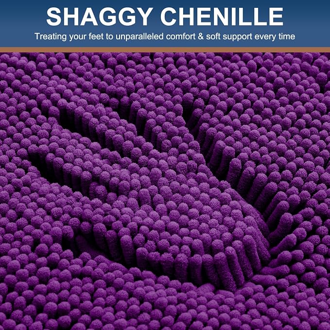 Smiry Luxury Chenille Bathroom Rugs 24x16, Extra Soft and Absorbent Shaggy Bath Mat, Machine Washable, Non-Slip Plush Carpet Runner for Tub, Shower, and Floor, Home Decor Accessories, Violet