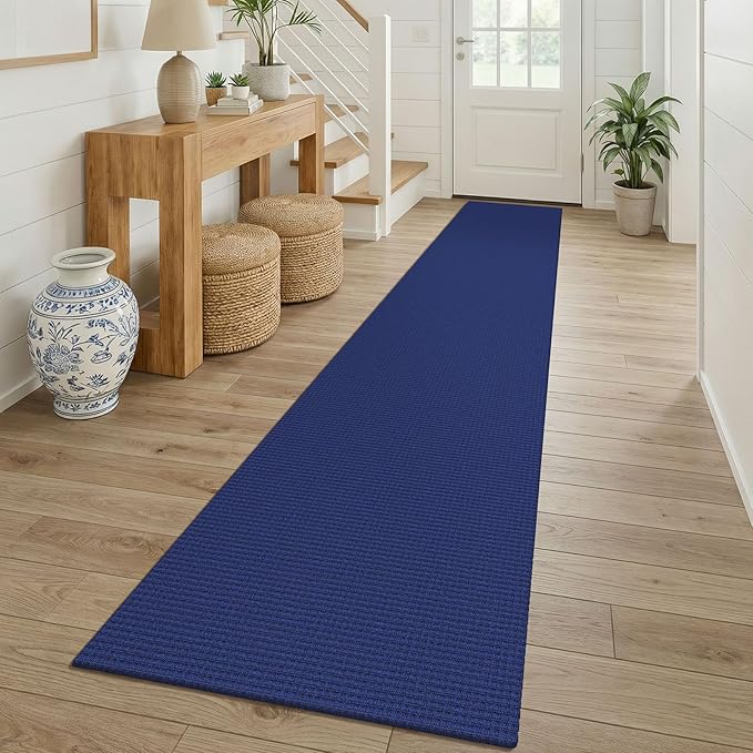 KOZYFLY Cotton 2x12 Runners Rugs for Hallway, Long Washable Runner Rug, Woven Non Slip Kitchen Runner, Braided Entryway Rug, Floor Carpet for Entry, Aisle, Hall, Royal Blue/Navy
