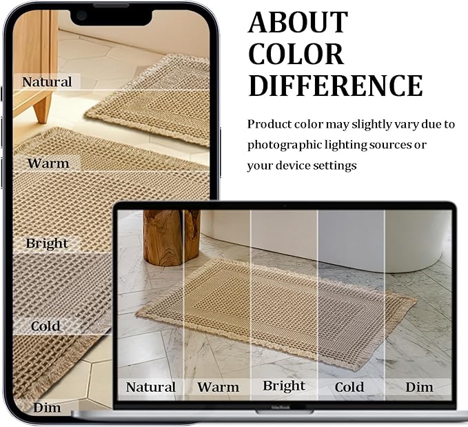 JIUZHEN Waffle Bath Mat Super Absorbent Non Slip Waffle Bath Mats Machine Washable Bathroom Shower Rugs Ultra Soft Boho Bath Rugs for Bathroom, 16" x 24", Loop-Brown