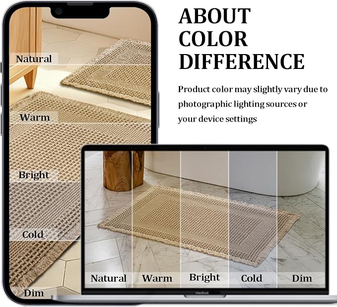 JIUZHEN Waffle Bath Mat Super Absorbent Bath Mat Non Slip Boho Bath Rugs for Bathroom Floor Machine Washable Quick Drying Bathroom Rugs with Tassels, 20" x 32", Loop-Brown