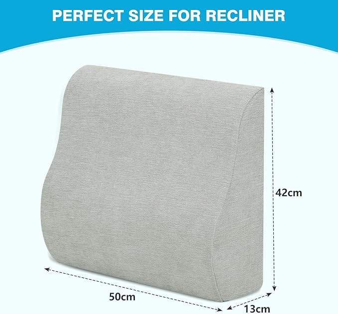 Lumbar Support Pillow for Recliner & Back Pillow for Couch, Dual Layer Memory Foam Back Support for Deep Recliner Chair for Senior Citizen to Sit Up Straight Light Grey