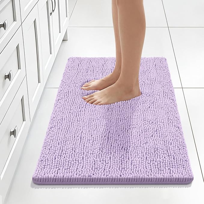 Bcoimo 30x20 Chenille Bath Mat – Non-Slip with Backing Bath Rug Ultra-Absorbent and Machine Washable Bathroom Mat Quick-Dry Design. Ideal for Bathroom Shower and Tub Areas