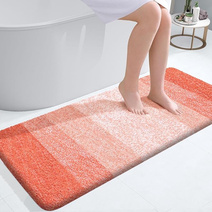 OLANLY Bathroom Runner Rugs Mat 47x20, Extra Soft Absorbent Microfiber Bath Rugs, Rubber Backing, Quick Dry, Washable Long Bath Mats for Bathroom Floor, Tub and Shower, Home Decor Accessories, Coral