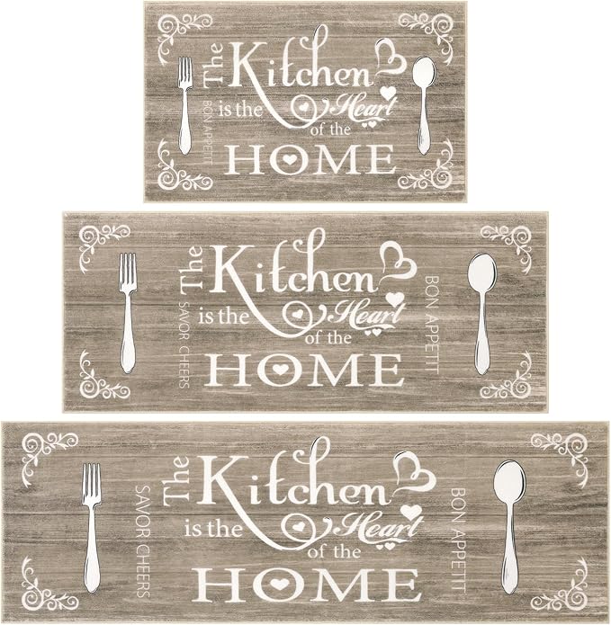 Vaukki Boho Kitchen Rug Sets 3 Pieces, Washable Kitchen Mats for Floor, Non Slip Soft Kitchen Area Rug Floor Mat for Kitchen, Laundry Room and Hallway (Dark Brown, 20''x32''+20''x47''+20''x59'')