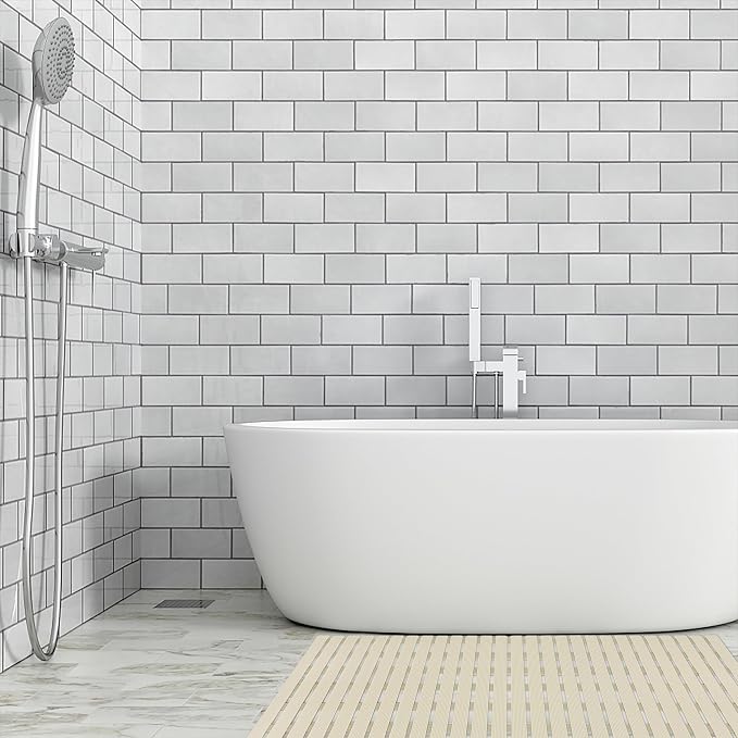 BEMISO Shower Mat Non Slip Bathtub Mat with Suction Cups and Drain Holes 37.4 x15.7 Inch Bath Mat for Tub & Shower.Easy Dry,Easy to Cut,Eco-Friendly