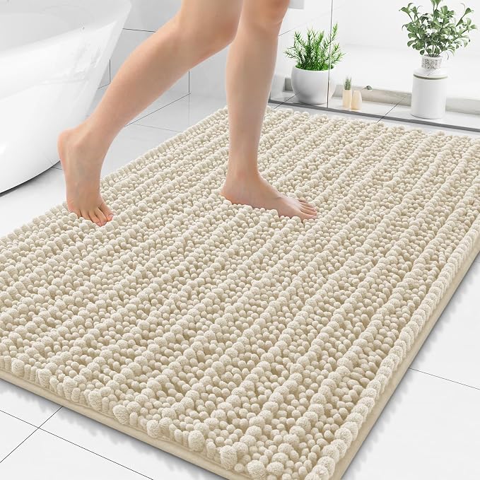 Smiry Bathroom Rugs Mat 48x32, Extra Soft Absorbent Chenille Bath Rugs, Non Slip Rubber Backing Machine Washable Quick Dry Bath Mats for Bathroom Floor, Tub, Shower, Home Decor Accessories, Sand