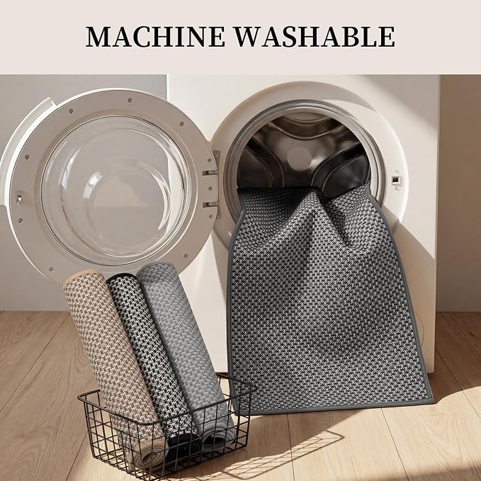 YIHOUSE Thin Bath Mat Dark Grey Bathroom Rugs Sets 2 Pieces, Non Slip Absorbent Mats Quick Dry, Woven Rugs Washable, Tapetes para Baño for Bathroom Toliet,Bathtub(17"x24"+17"x32")
