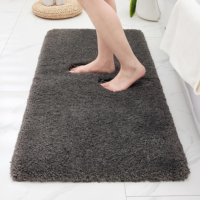 Disolla Bathroom Rug 24x48 - Non-Slip Plush Thick Bath Mat, Highly Absorbent & Ultra Soft Fluffy Floor Mat, Machine Washable for Shower and Tub, Dark Grey