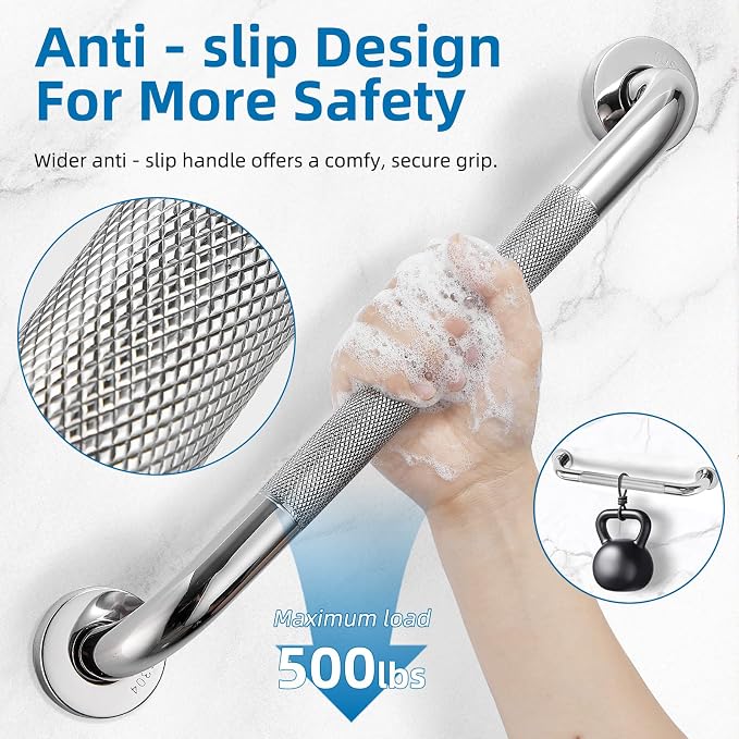 Grab Bars for Shower, Zynuhmo 2 Pack 16 Inch SUS304 Stainless Steel Shower Handles Bathroom Safety Shower Grab Bar Handrails for Handicap Injury Pregnant Senior Assist(Polished Nickel, 1" Diameter)