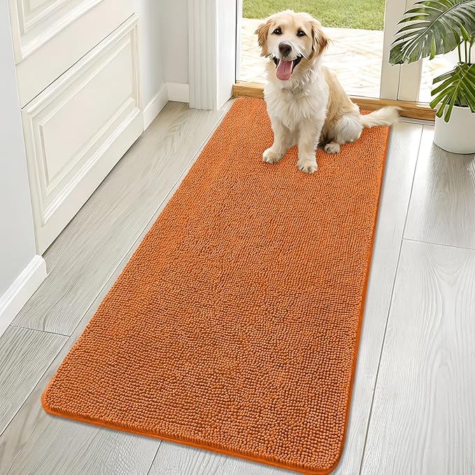 OLANLY Dog Door Mat for Muddy Paws 70x32, Absorbs Moisture and Dirt, Absorbent Non-Slip Washable Doormat, Quick Dry Chenille Mud Mat for Dogs, Entry Indoor Entryway Carpet for Inside Floor, Clay