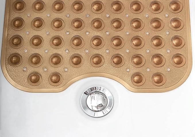 Extra-Long Non-Slip Bathtub & Shower Mat 39”x16” (Smooth/Non-Textured Tubs Only) Safe, Clean, Machine-Washable, Superior Grip&Drainage, Vinyl, Transparent Brown