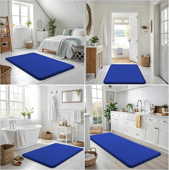 Smiry Memory Foam Bath Mat 24x16, Extra Soft and Absorbent Bathroom Mats, Non Slip Washable Carpet for Floor, Shower and Tub, Royal Blue