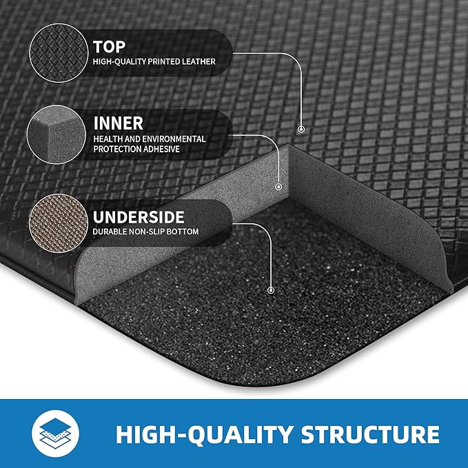 Kitchen Mats for Floor 2 piece - 17"x29"+17"x59" Anti Fatigue Mats for Kitchen Floor - Non Slip Cushioned Rugs for Standing - Black