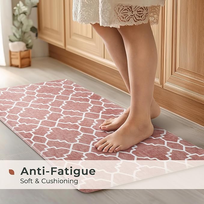 FRESHMINT Kitchen Mat Set of 2, Anti-Fatigue Cushioned Kitchen Mats for Floor, Waterproof Non Slip Comfort Standing Mat, Boho Kitchen Rug for Kitchen Decor, Sink, Office, 17"x30"+17"x47", Terracotta