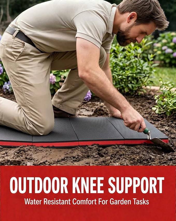 Foldable EVA Utility Mat with Handle, Heavy Duty Mechanic Mat for Kneeling, Workouts, Garages, Gardening, Camping, Picnics, Outdoor Adventures and Home Gyms, Red