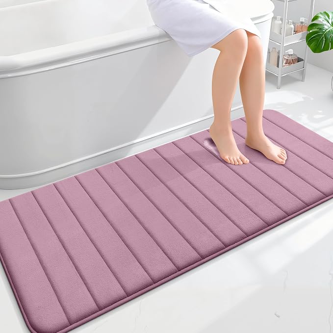 OLANLY Memory Foam Long Bathroom Rugs Runner 59x24, Super Soft Absorbent Bath Mat, Quick Dry, Machine Washable Shower Floor Rugs, Bathmat Carpet, Bathroom Home Decor Accessories, Deep Plum