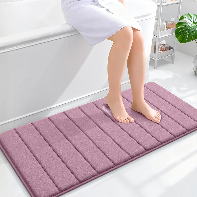 OLANLY Memory Foam Long Bathroom Rugs Runner 44x20, Super Soft Absorbent Bath Mat, Quick Dry, Machine Washable Shower Floor Rugs, Bathmat Carpet, Bathroom Home Decor Accessories, Deep Plum