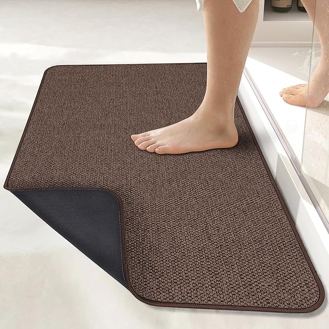Bosap Bath Mat,Ultra Thin Bathroom Runner Rugs,Large Bath Mats for Bathroom,Quick Dry,Non-Slip,Machine Washable,Low Pile,Bath Rug,Shower Outside,Sink,Home Decor Accessories.Brown,3'x4'(36x48inch)