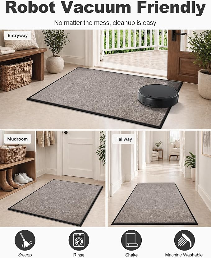 Mibao Front Door Mat Indoor Entrance, 48" x 36", Dirt Trapper Welcome Mat for Outdoor Indoor, Non-Slip Waterproof Doormat, Durable Machine Washable Low Profile Entry Rug for Back Door Outside,Beige