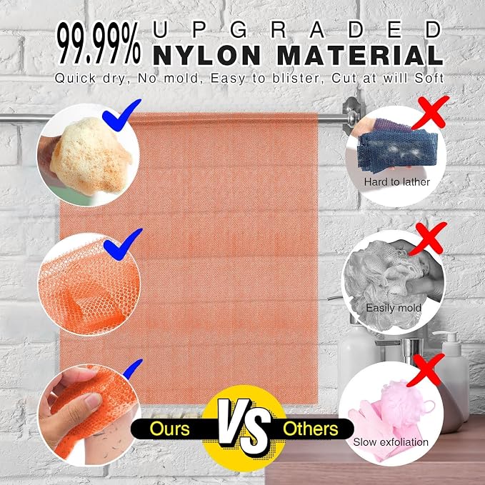 UJFQBH 3 Pieces African Bath Sponge African Net Long Net Bath Sponge Exfoliating Shower Body Scrubber Back Scrubber Skin Smoother,Great for Daily Use (Yellow,Yellow,Yellow)