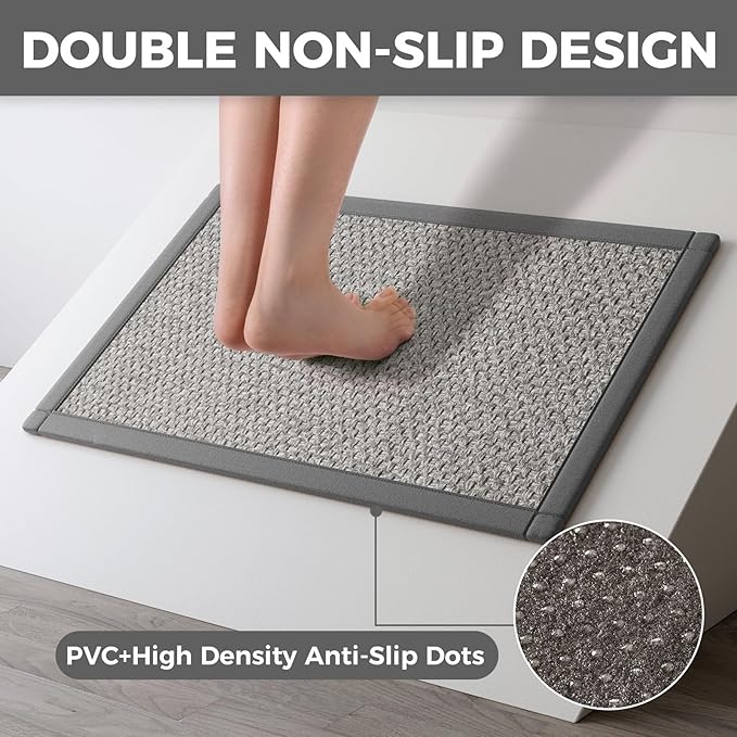 YDKGL Kitchen Rugs Mat Non Slip Washable, 0.4" Thick Anti Fatigue Cushioned Kitchen Mats for Floor, Absorbent Jute-Look Kitchen Runner Rug Sink Mat Laundry Standing Mats, Easy Clean, Gray 17"x47"