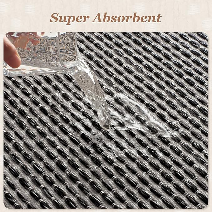 AMOAMI Unique Woven Bathroom Runner Rug, Super Absorbent Non Slip Bath Mats for Bathroom Textured Bathroom Mat Quick Dry Boho Rugs Runners for Hallyways Kitchen Bedroom Beside Tub, 2' x 4', Black