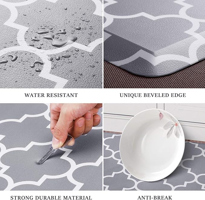 WISELIFE Kitchen Mat Cushioned Anti-Fatigue Rug,17.3"x 60",Non Slip Waterproof Rugs Heavy Duty PVC Ergonomic Comfort Mat for Kitchen, Floor Home, Office, Sink, Laundry, Grey
