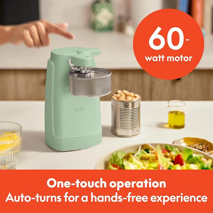 bella Electric Can Opener and Knife Sharpener, Removable Cutting Lever, Cord Storage, Stainless Steel Blade, Seaglass